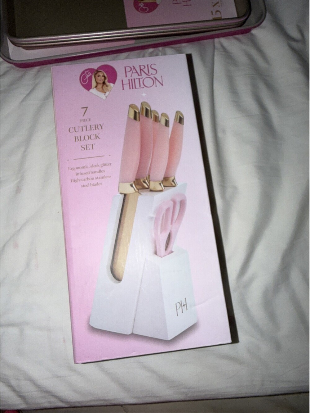 PARIS HILTON 7 PIECE CUTLERY SET PARIS HILTON KITCHEN KNIFE SET PINK & GOLD